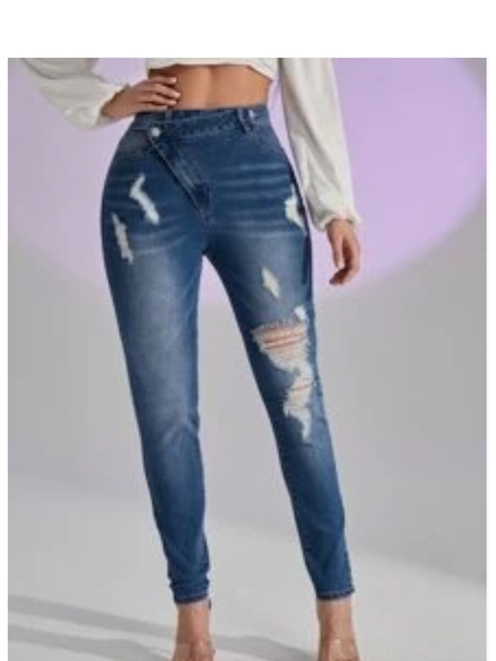 SHEIN Dark Blue High Rise Distressed Skinny Jeans